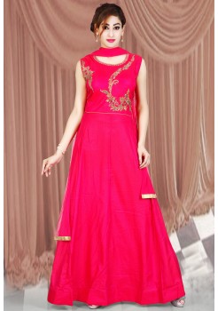 DARK PINK COLOR TUSSER SILK FABRIC DESIGNER STYLE GOWN